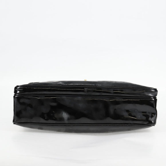 CHANEL Ketten-Einkaufstasche Lackleder Schwarz Gold CC Auth 97057