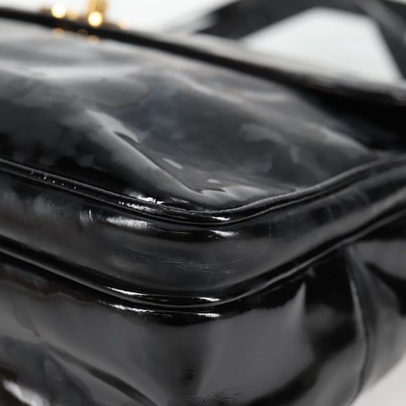 CHANEL Ketten-Einkaufstasche Lackleder Schwarz Gold CC Auth 97057