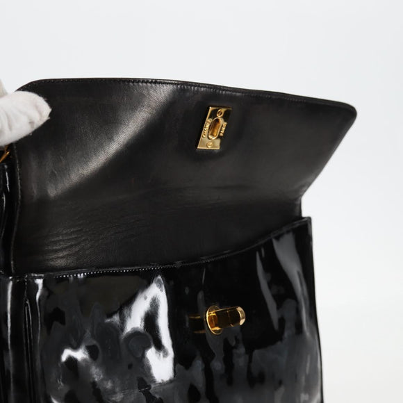 CHANEL Ketten-Einkaufstasche Lackleder Schwarz Gold CC Auth 97057