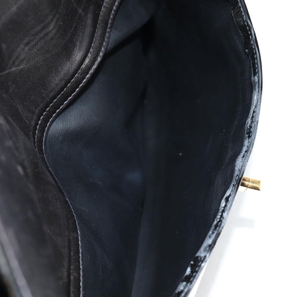 CHANEL Ketten-Einkaufstasche Lackleder Schwarz Gold CC Auth 97057
