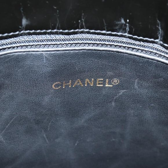 CHANEL Ketten-Einkaufstasche Lackleder Schwarz Gold CC Auth 97057