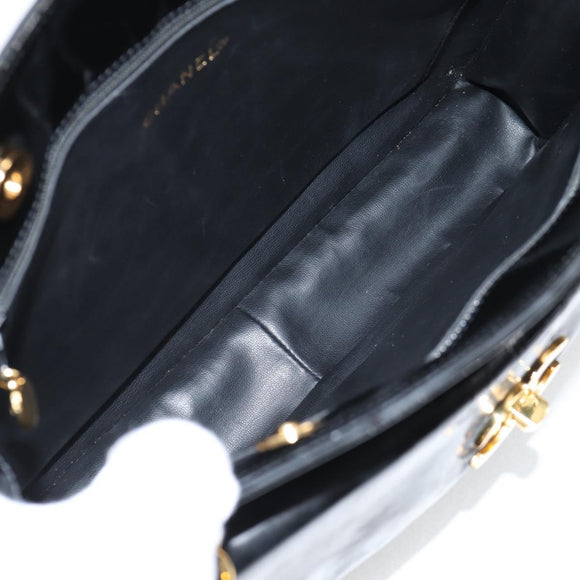 CHANEL Ketten-Einkaufstasche Lackleder Schwarz Gold CC Auth 97057