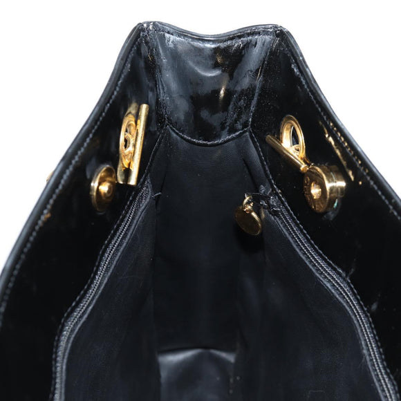 CHANEL Ketten-Einkaufstasche Lackleder Schwarz Gold CC Auth 97057