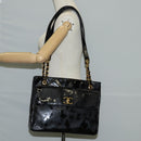 CHANEL Ketten-Einkaufstasche Lackleder Schwarz Gold CC Auth 97057-27
