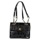 CHANEL Ketten-Einkaufstasche Lackleder Schwarz Gold CC Auth 97057-2
