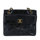 CHANEL Chain Tote Bag Patent leather Black Gold CC Auth 97057-13