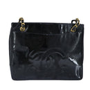 CHANEL Chain Tote Bag Patent leather Black Gold CC Auth 97057-2