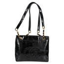 CHANEL Ketten-Einkaufstasche Lackleder Schwarz Gold CC Auth 97057-3