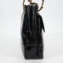 CHANEL Ketten-Einkaufstasche Lackleder Schwarz Gold CC Auth 97057-5