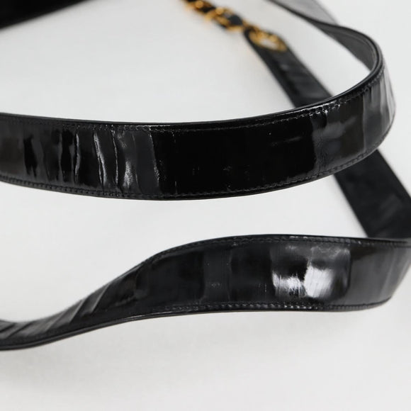 CHANEL Ketten-Einkaufstasche Lackleder Schwarz Gold CC Auth 97057