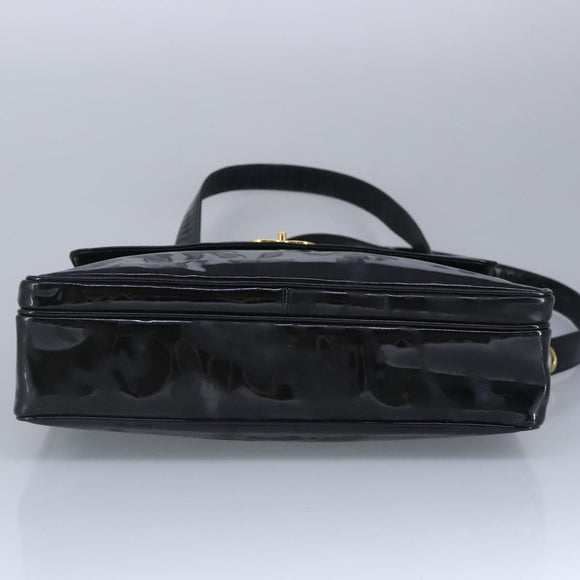 CHANEL Chain Tote Bag Patent leather Black Gold CC Auth 97057
