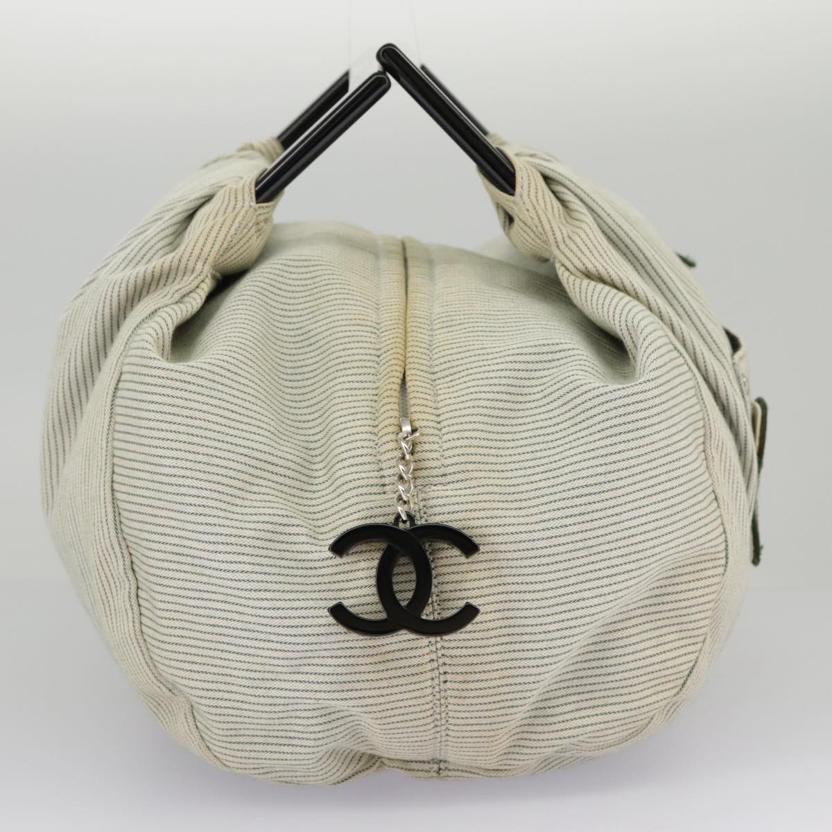 CHANEL Hand Bag Canvas Green Silver CC Auth 97061