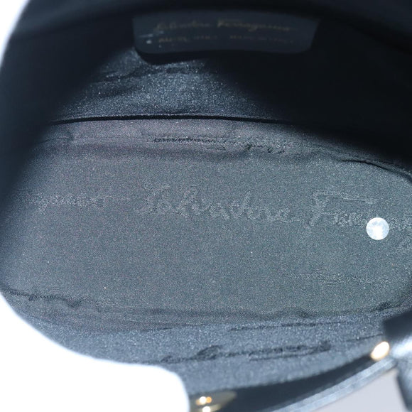 Salvatore Ferragamo Gancini Hand Bag Leather Black Gold Auth 97062AV