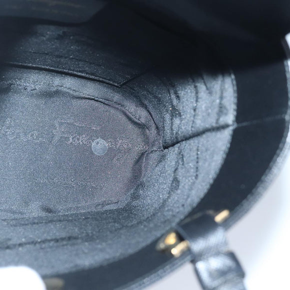 Salvatore Ferragamo Gancini Hand Bag Leather Black Gold Auth 97062AV