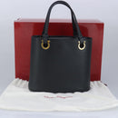 Salvatore Ferragamo Gancini Hand Bag Leather Black Gold Auth 97062AV-12