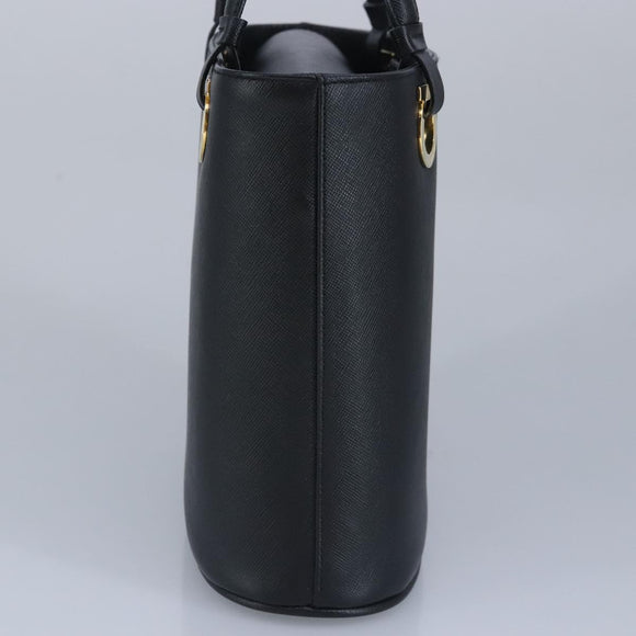 Salvatore Ferragamo Gancini Hand Bag Leather Black Gold Auth 97062AV