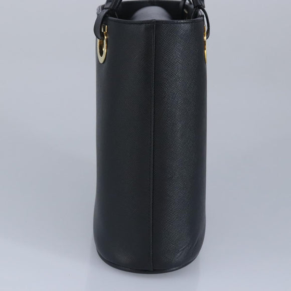 Salvatore Ferragamo Gancini Hand Bag Leather Black Gold Auth 97062AV