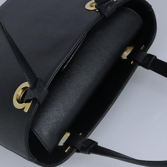 Salvatore Ferragamo Gancini Hand Bag Leather Black Gold Auth 97062AV