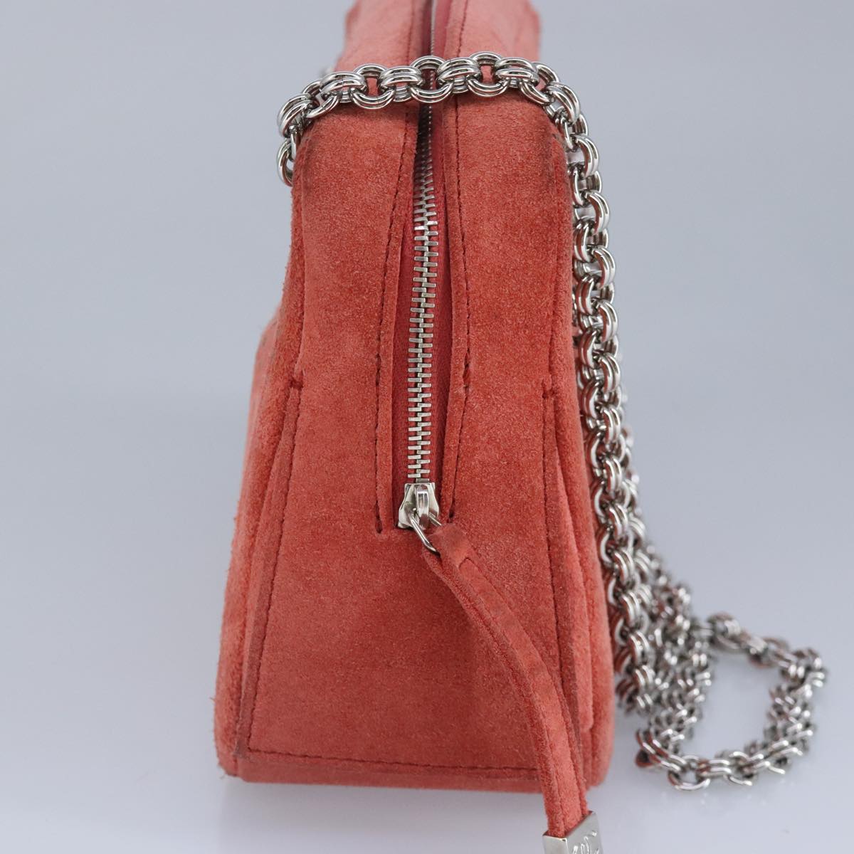 CHANEL Matelasse Chain Shoulder Bag Suede Orange Silver CC Auth 97064