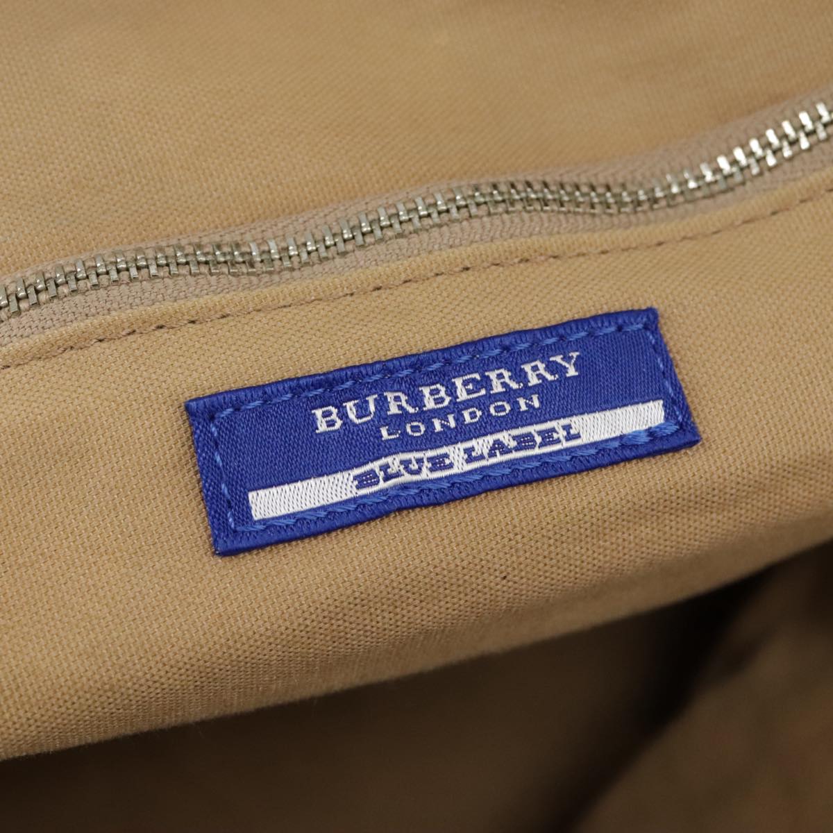 BURBERRY Nova Check Blue Label Tote Bag Nylon Beige Silver Auth 97066