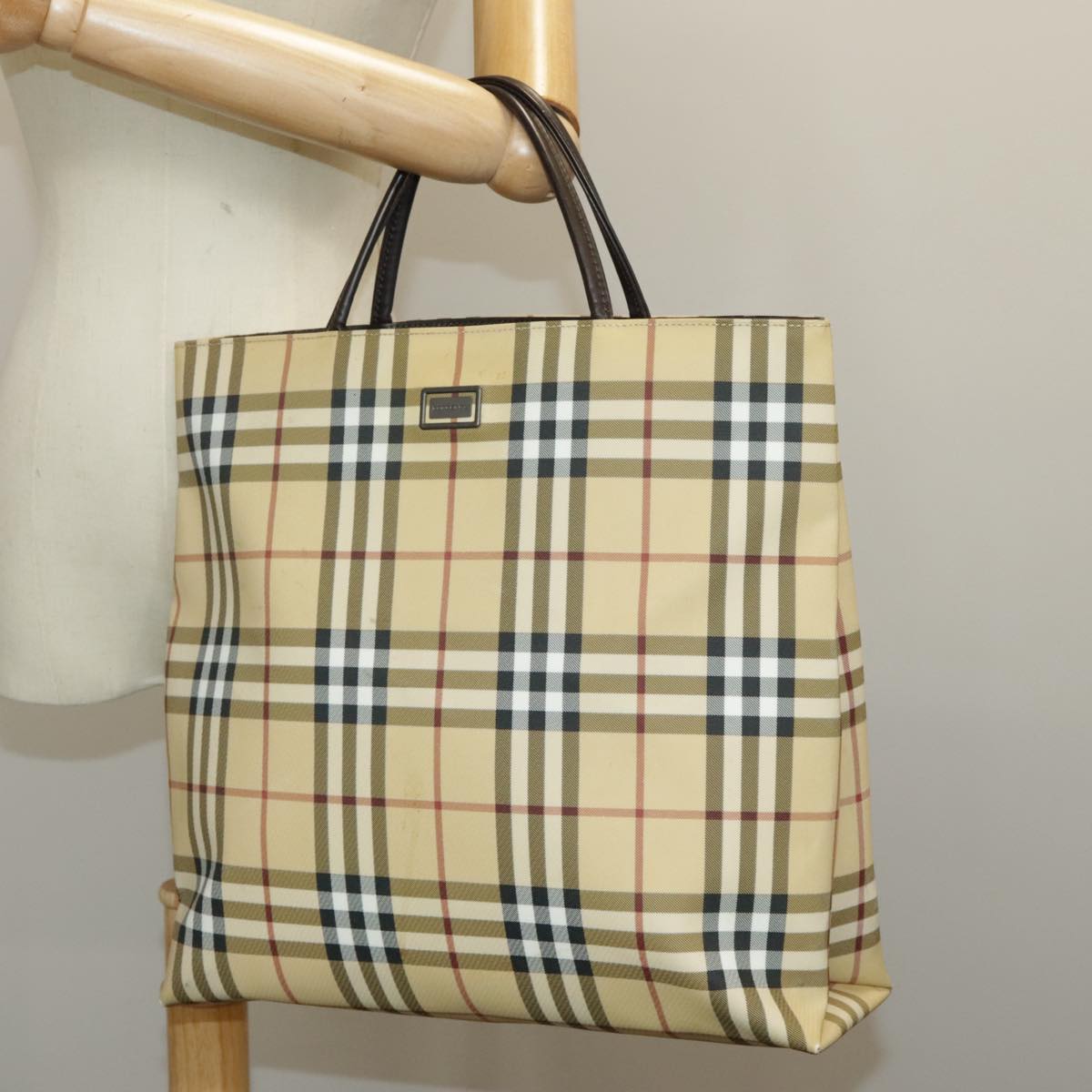 BURBERRY Nova Check Tote Bag PVC Beige Auth 97067