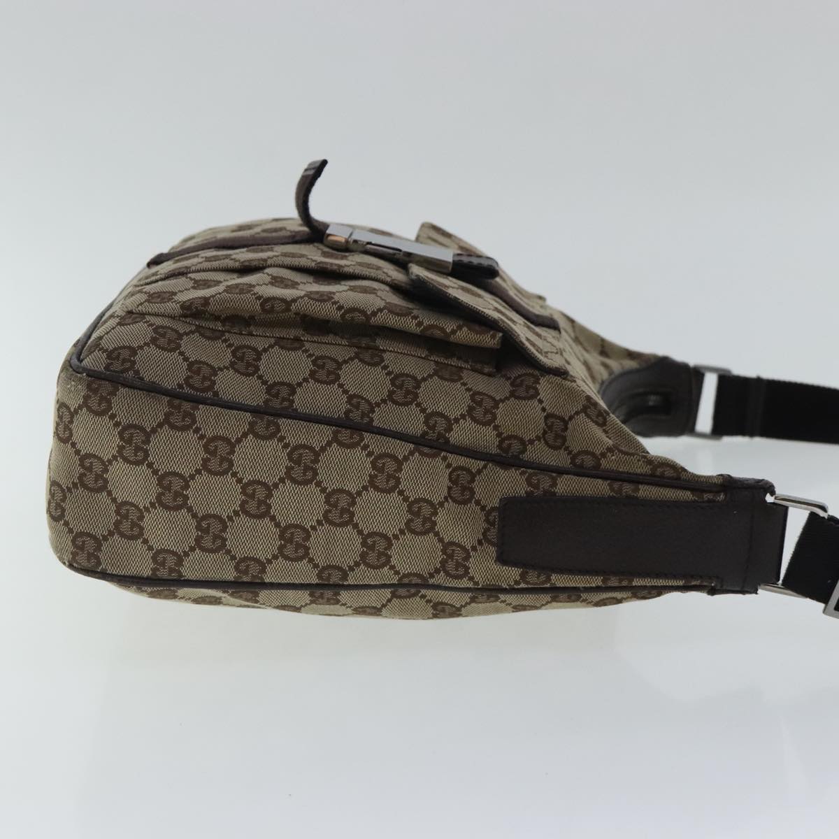 GUCCI GG Canvas Shoulder Bag Beige Silver 131211 Auth 97085