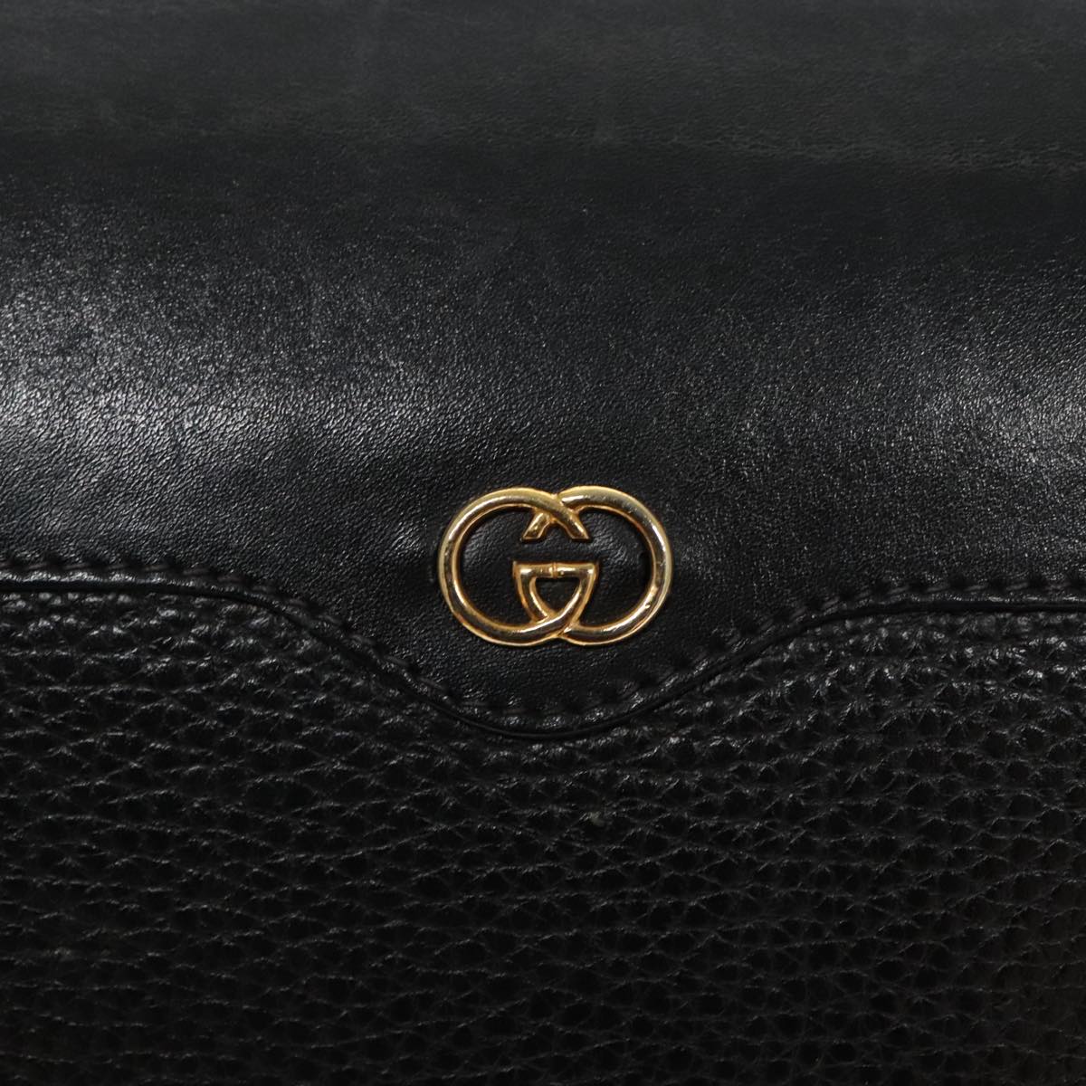 GUCCI Shoulder Bag Leather Black Gold 001 115 4001 Auth 97087