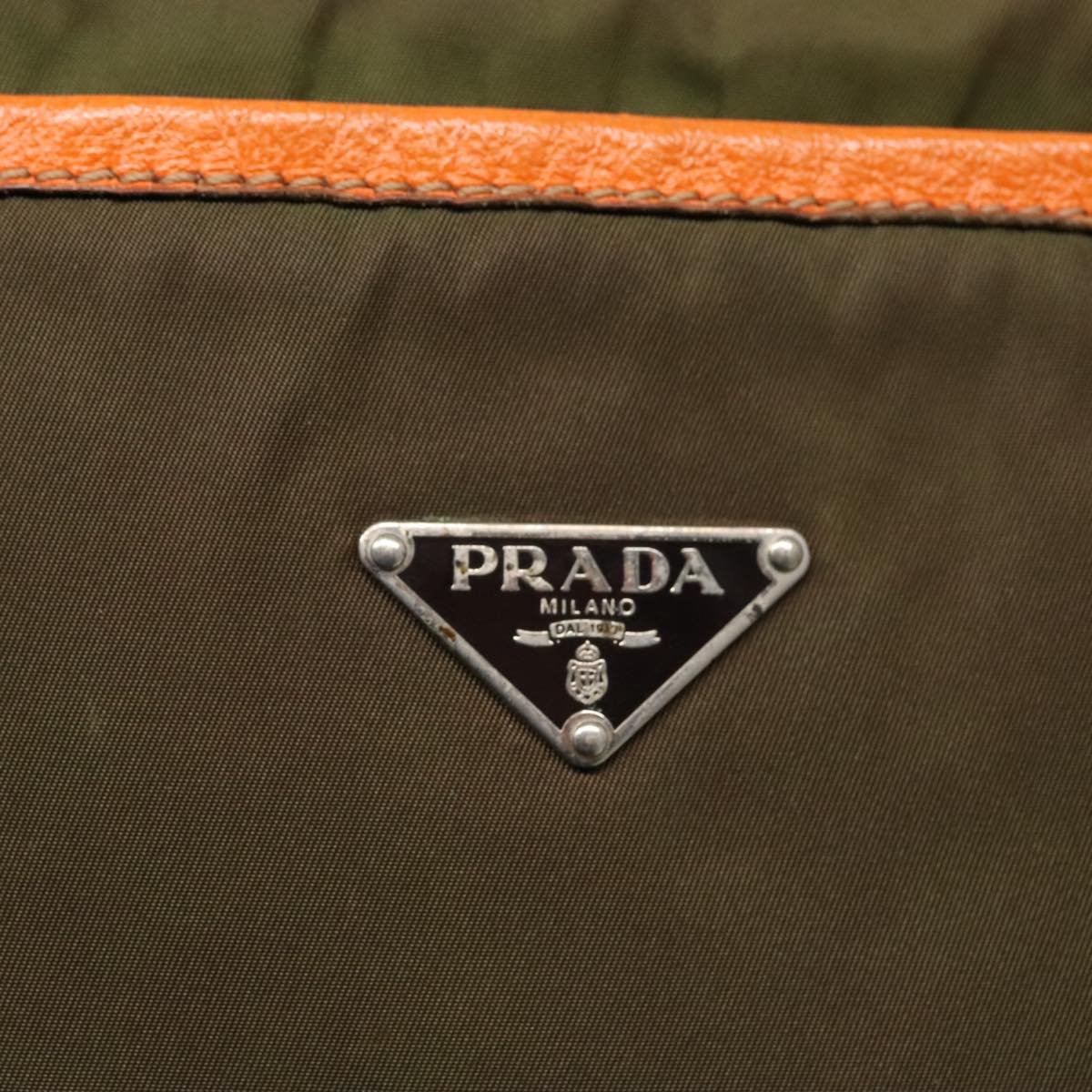 PRADA Shoulder Bag Nylon Khaki Silver Auth 97094