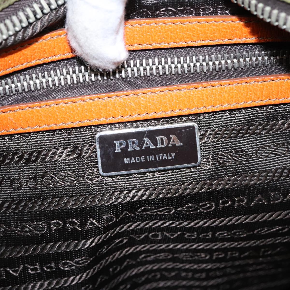 PRADA Shoulder Bag Nylon Khaki Silver Auth 97094