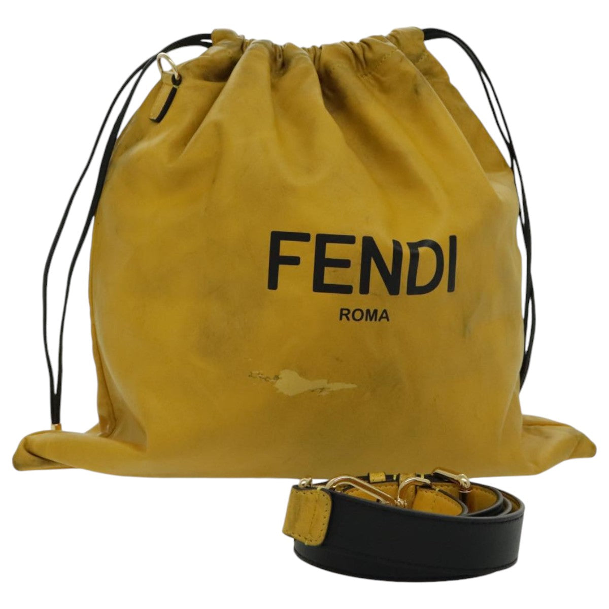 FENDI Shoulder Bag Leather Yellow Gold Auth 97095