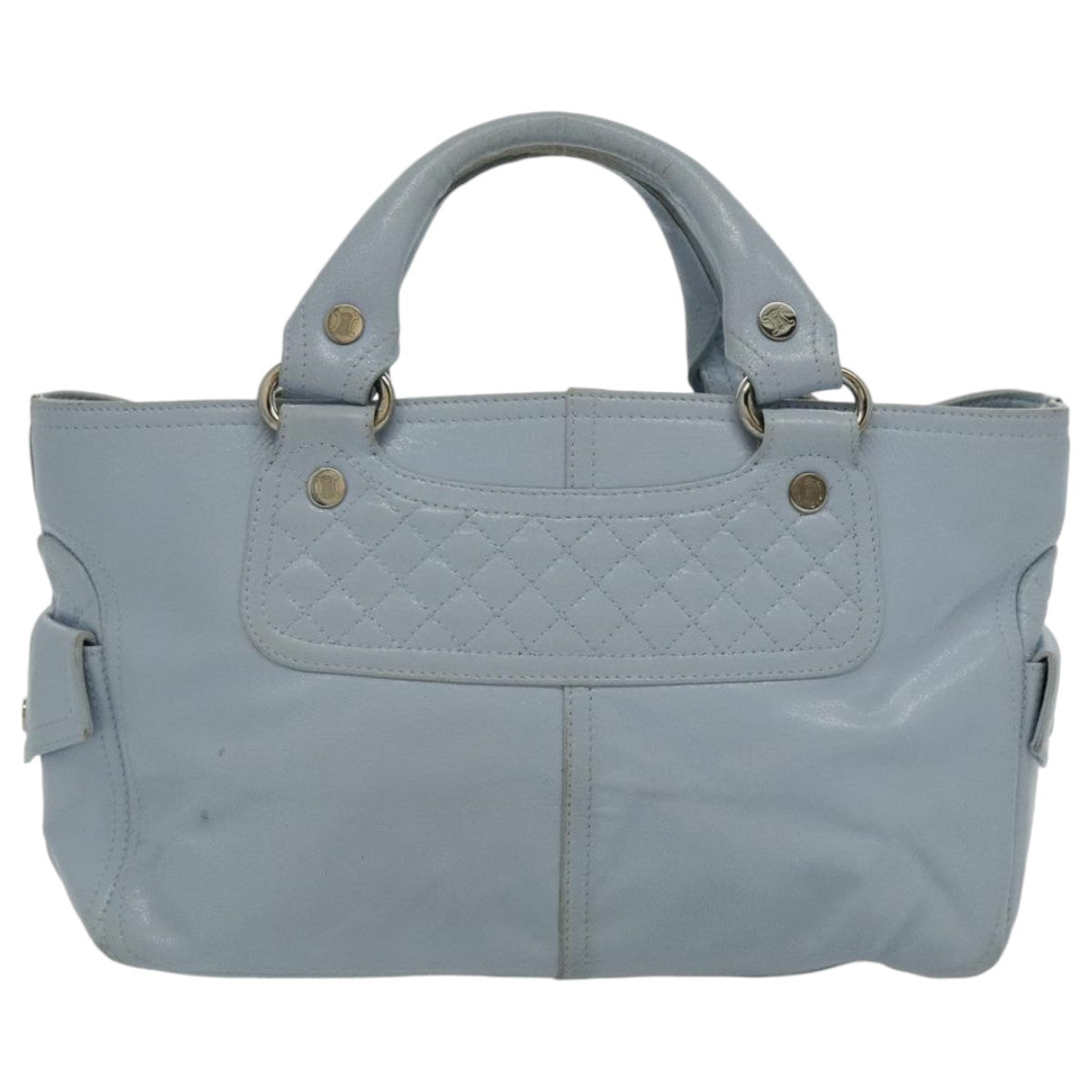 CELINE Hand Bag Leather Light Blue Silver Auth 97099 - 0