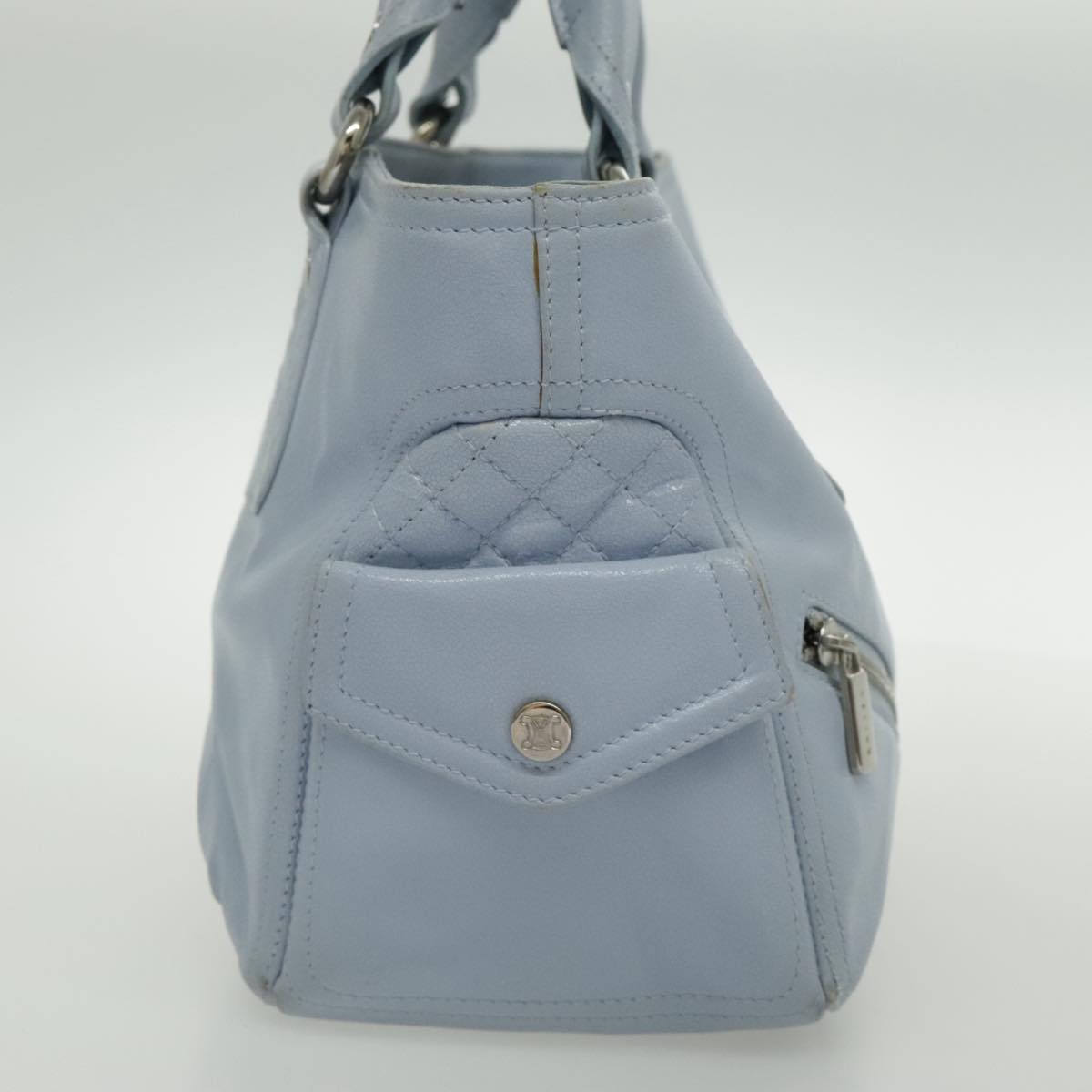 CELINE Hand Bag Leather Light Blue Silver Auth 97099