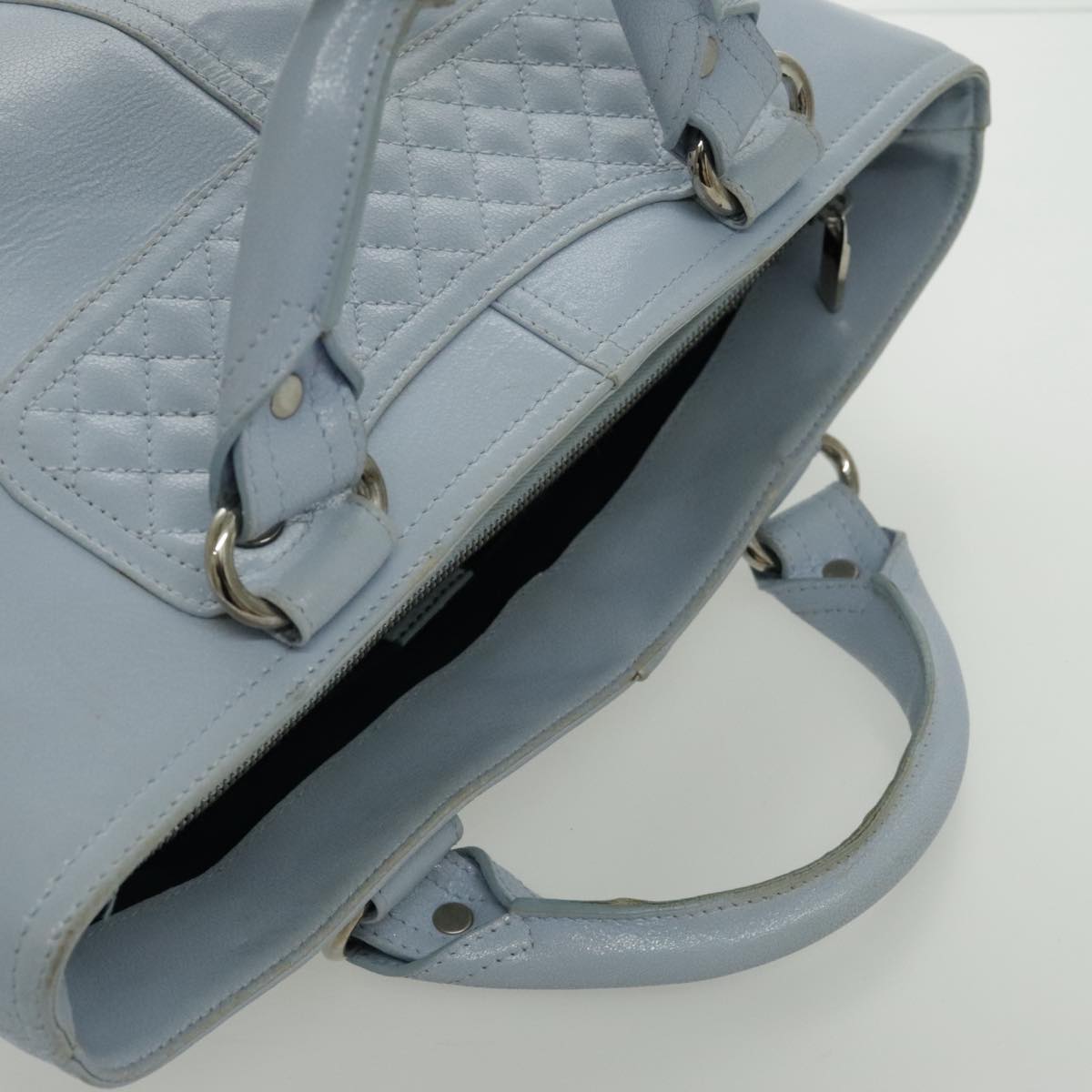 CELINE Hand Bag Leather Light Blue Silver Auth 97099