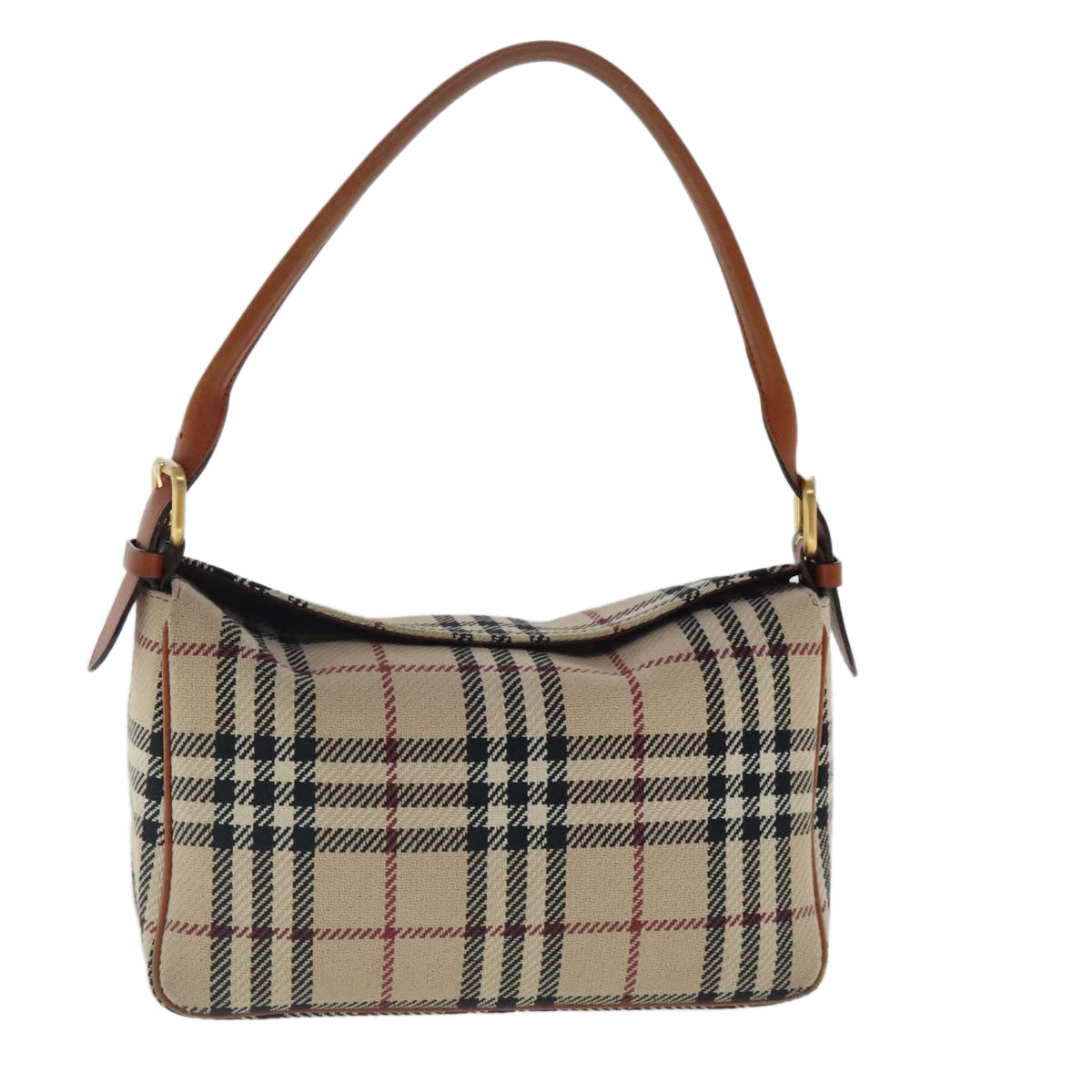 BURBERRY Nova Check Shoulder Bag Canvas Gold Beige Auth 97100