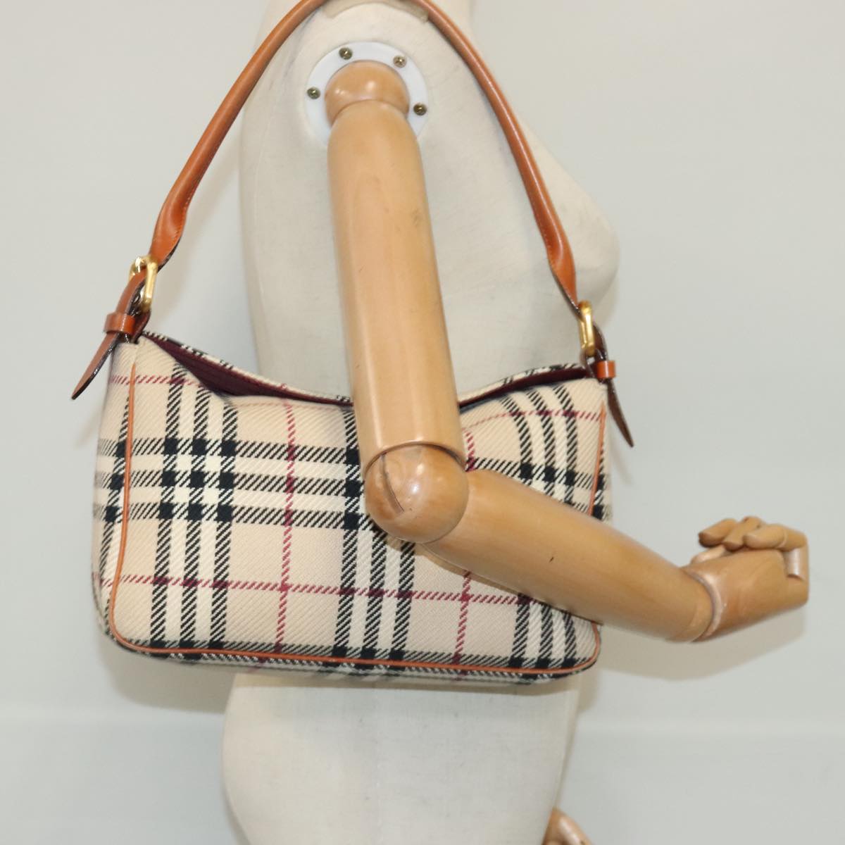 BURBERRY Nova Check Shoulder Bag Canvas Gold Beige Auth 97100