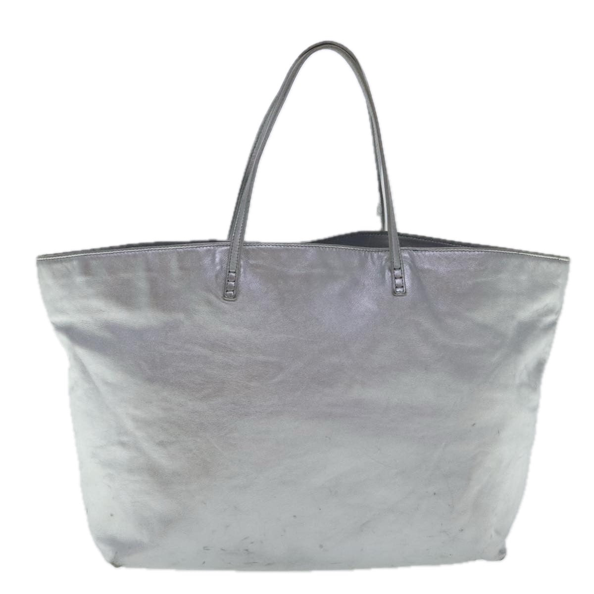 FENDI Tote Bag Leather Silver Auth 97104 - 0