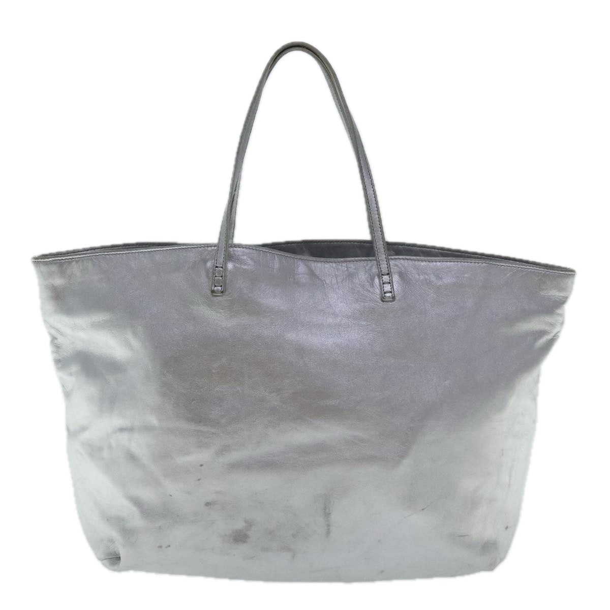 FENDI Tote Bag Leather Silver Auth 97104