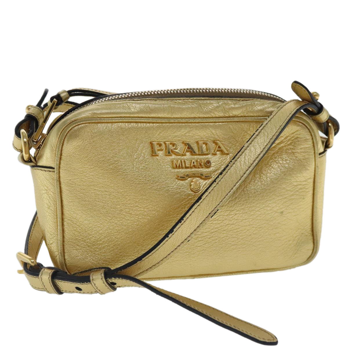 PRADA Shoulder Bag Leather Gold Auth 97105