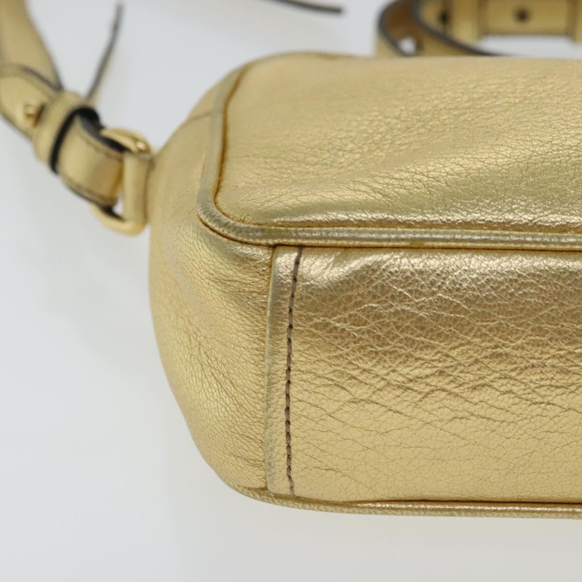 PRADA Shoulder Bag Leather Gold Auth 97105