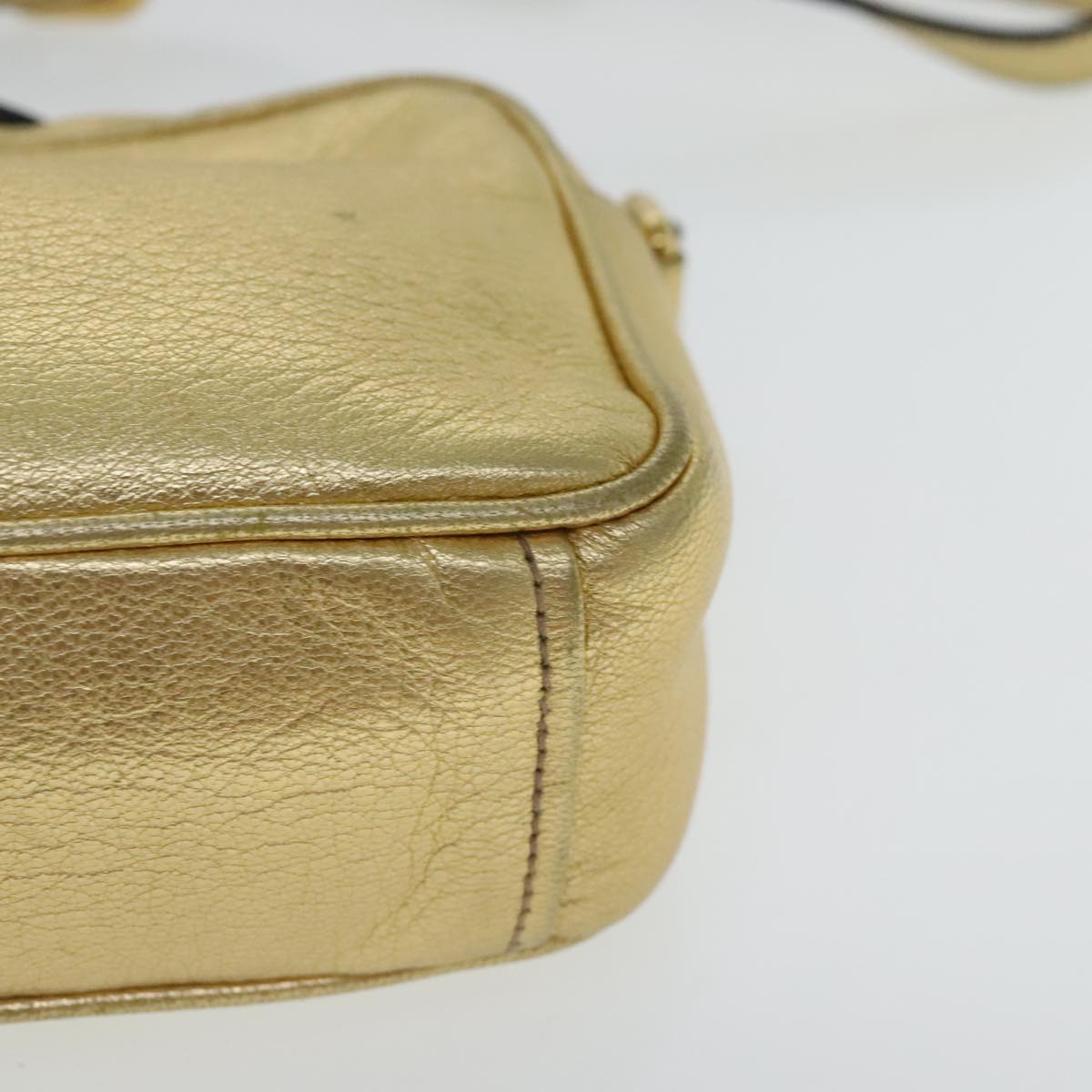 PRADA Shoulder Bag Leather Gold Auth 97105