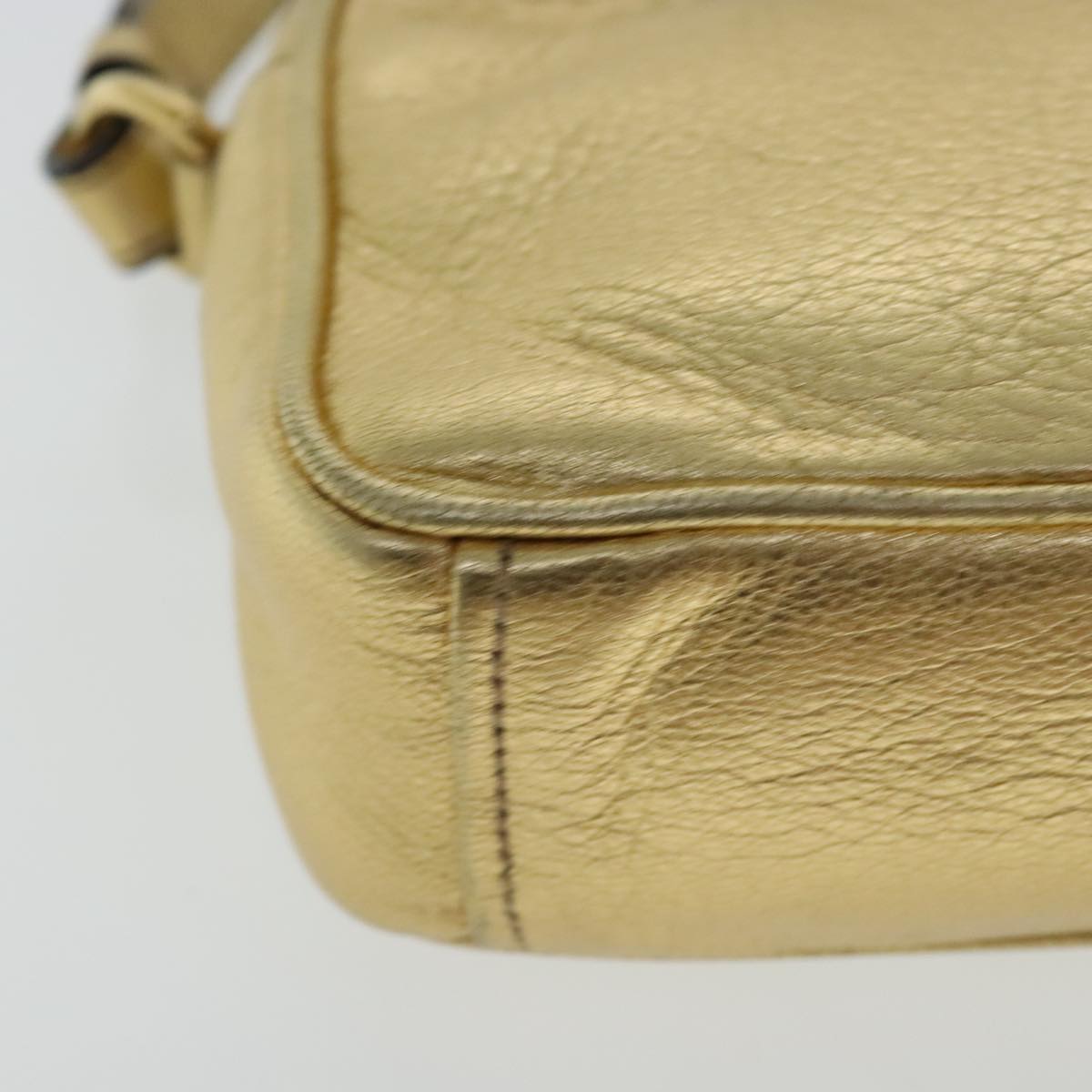 PRADA Shoulder Bag Leather Gold Auth 97105