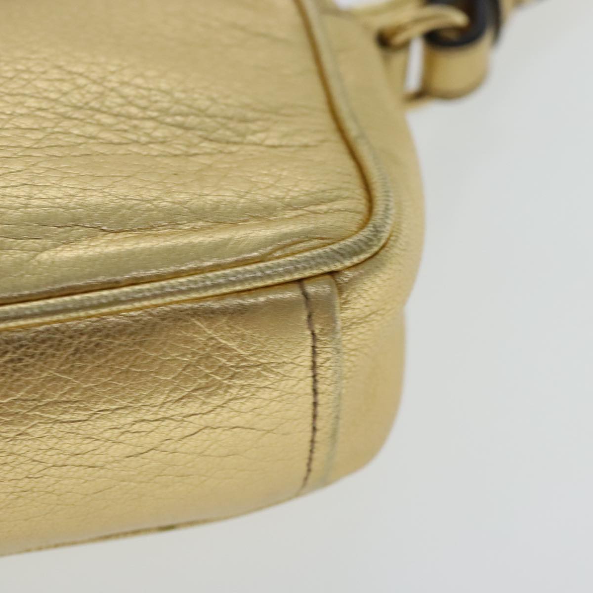 PRADA Shoulder Bag Leather Gold Auth 97105