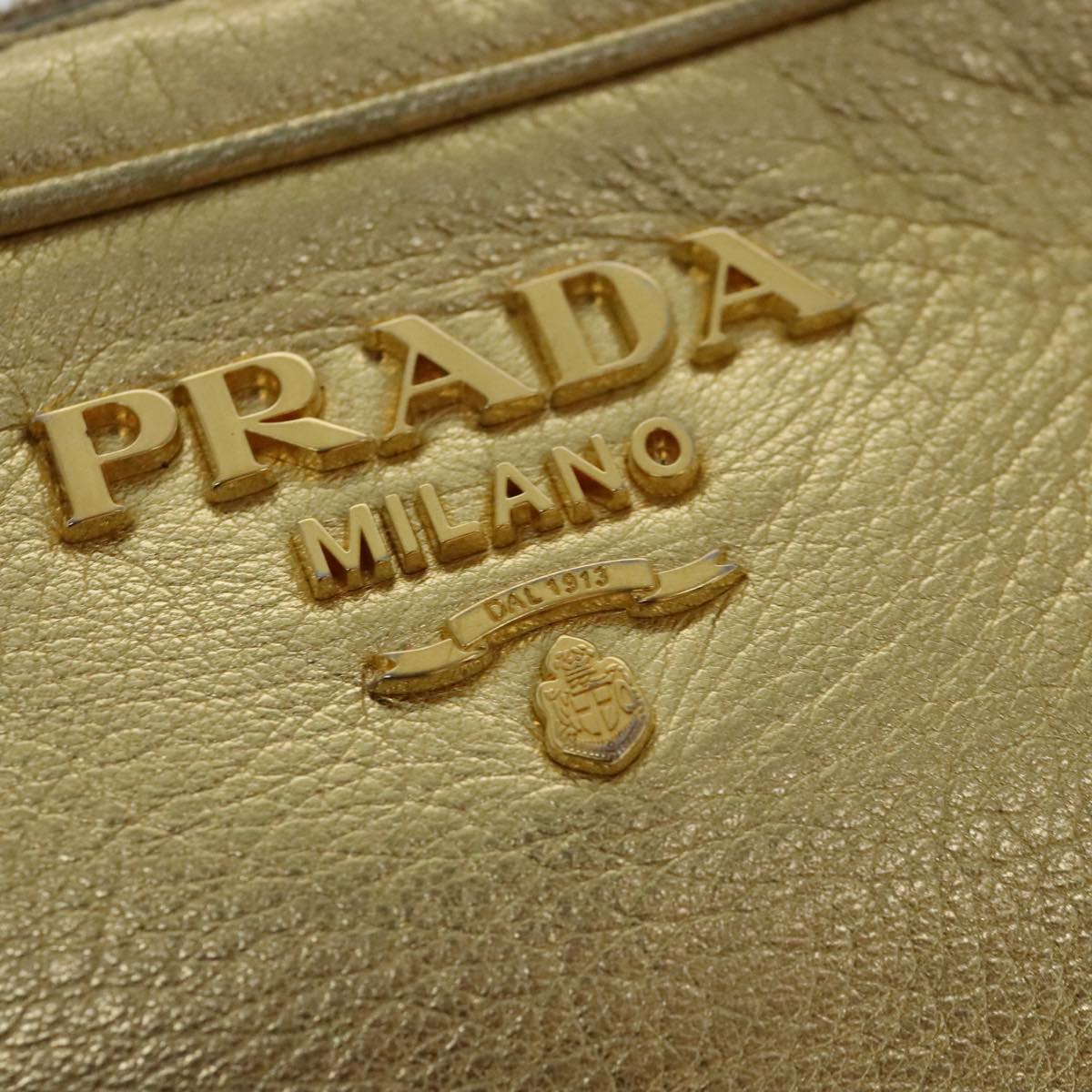 PRADA Shoulder Bag Leather Gold Auth 97105