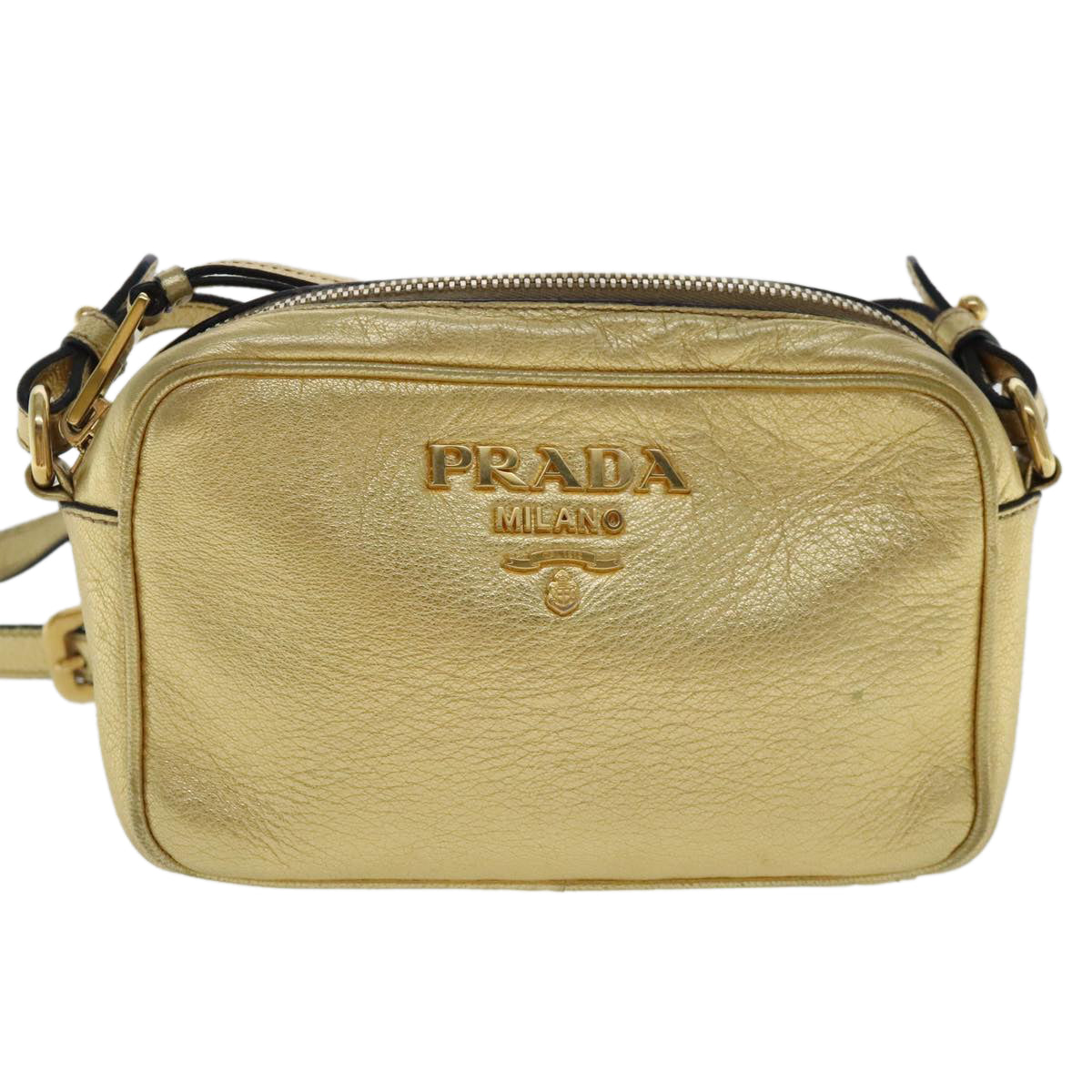 PRADA Shoulder Bag Leather Gold Auth 97105