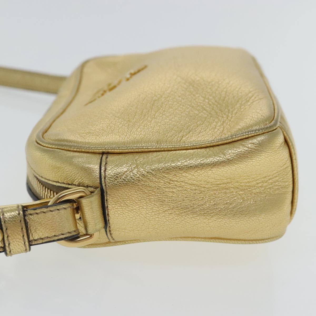 PRADA Shoulder Bag Leather Gold Auth 97105