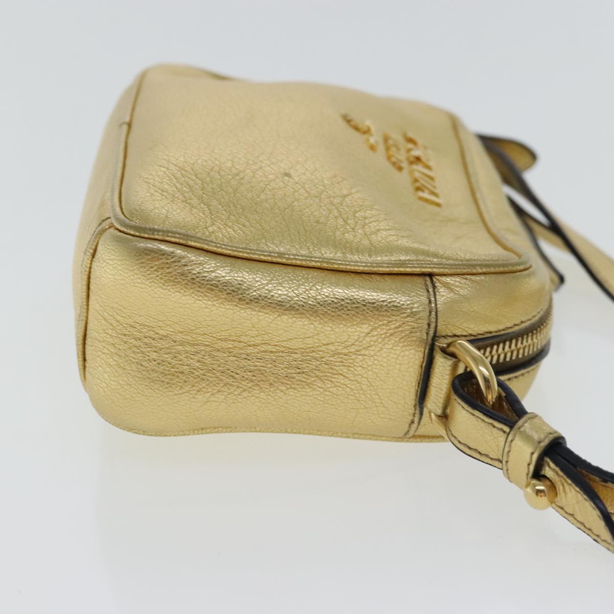 PRADA Shoulder Bag Leather Gold Auth 97105