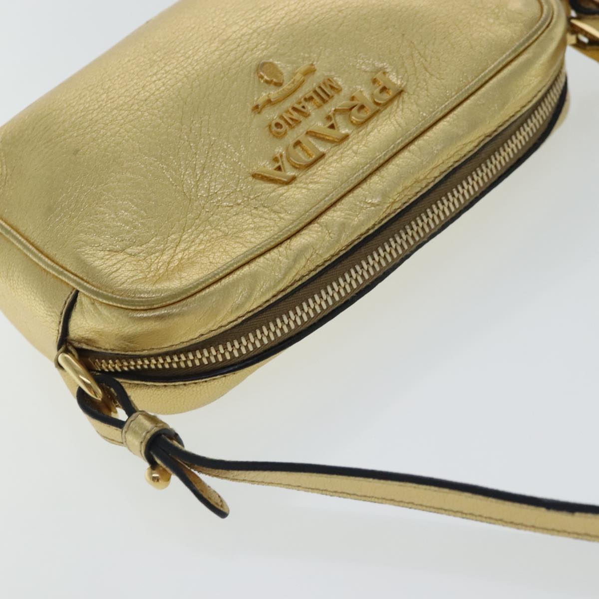 PRADA Shoulder Bag Leather Gold Auth 97105