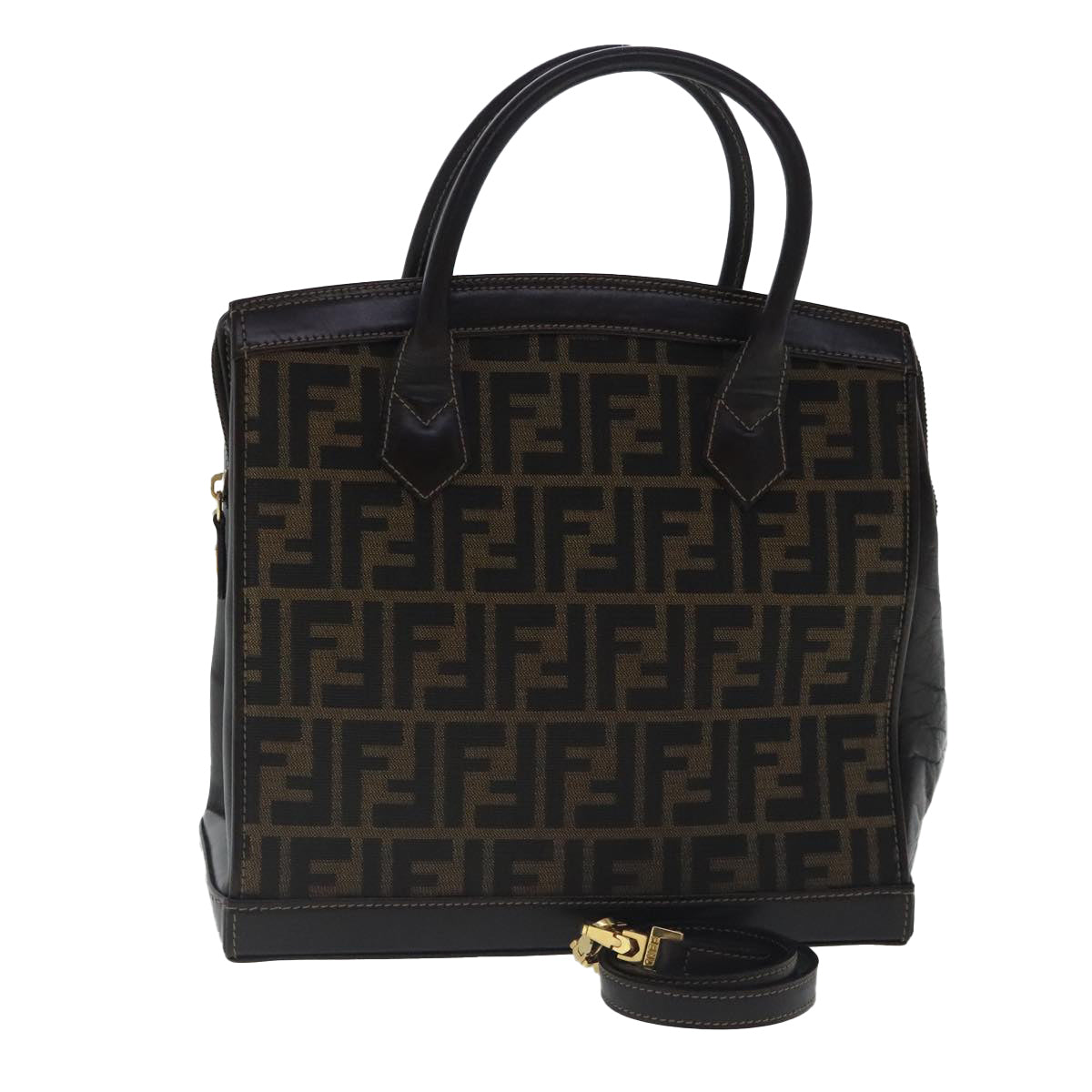 FENDI Zucca Canvas Hand Bag 2way Brown Black gold Auth 97106