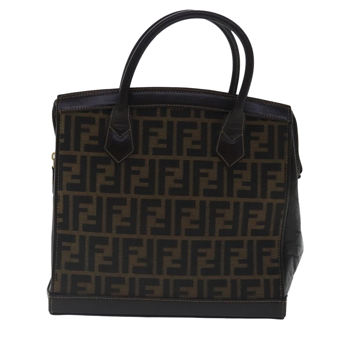 FENDI Zucca Canvas Hand Bag 2way Brown Black gold Auth 97106 - 0