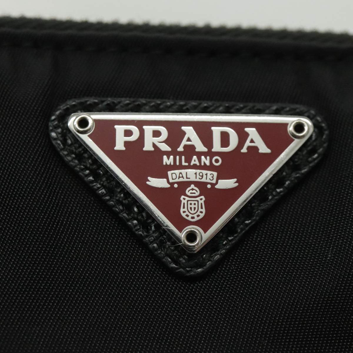 PRADA Shoulder Pouch Nylon Black Silver Auth 97109